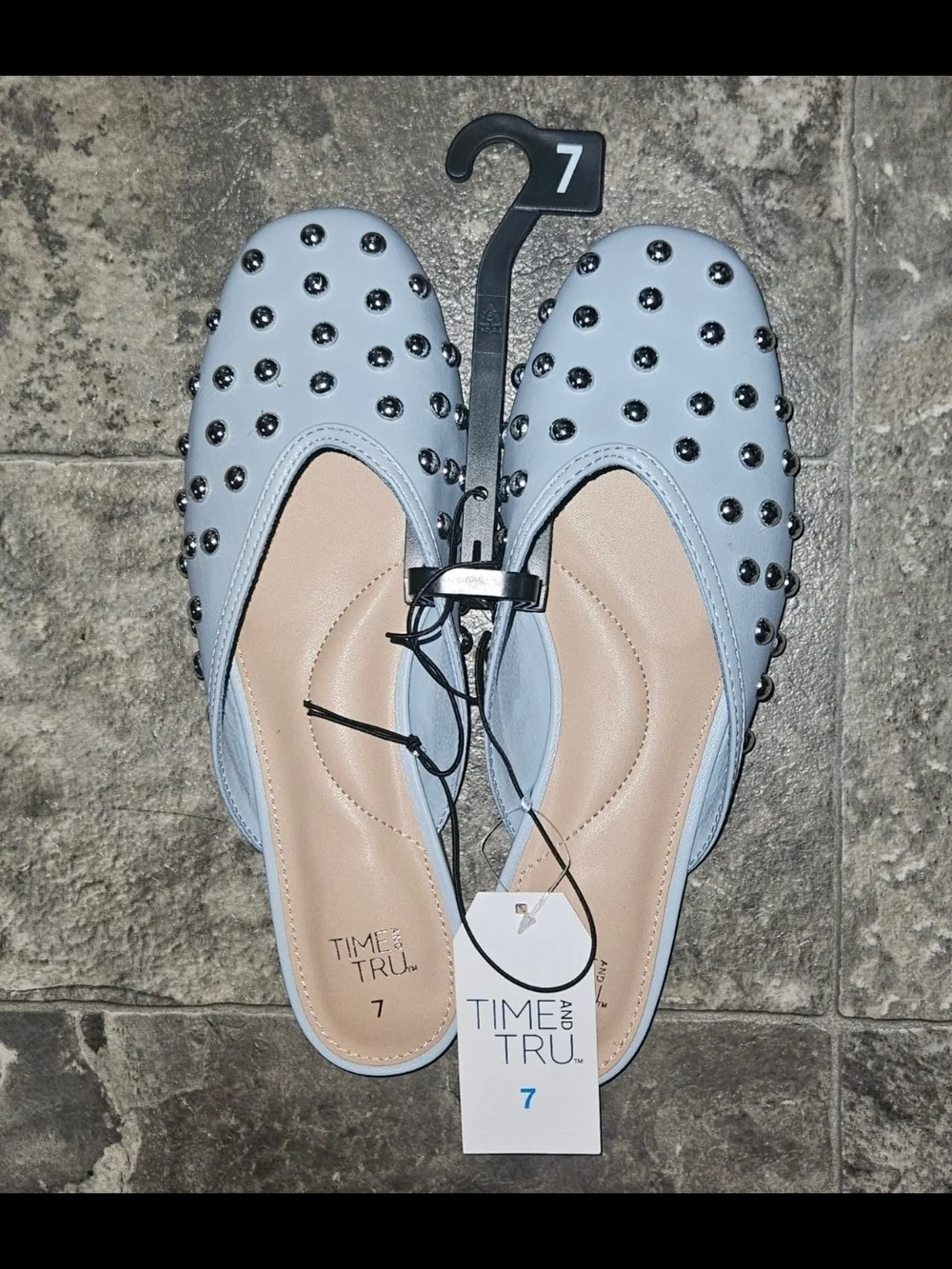 Time and Tru Blue Studded Slip-On Mules Size 7 NWT